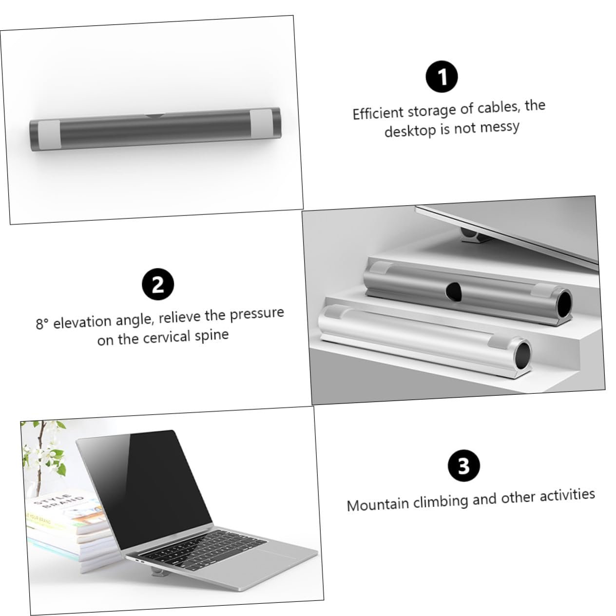 Підставка для ноутбука COHEALI Алюмінієва регульована по висоті з організацією кабелів Вентильована, фото №6