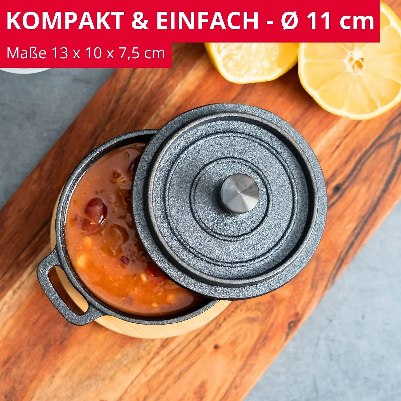 Горщик чавунний Westmark Tapas + Friends з кришкою та бамбуковою підставкою 250 мл, фото №4