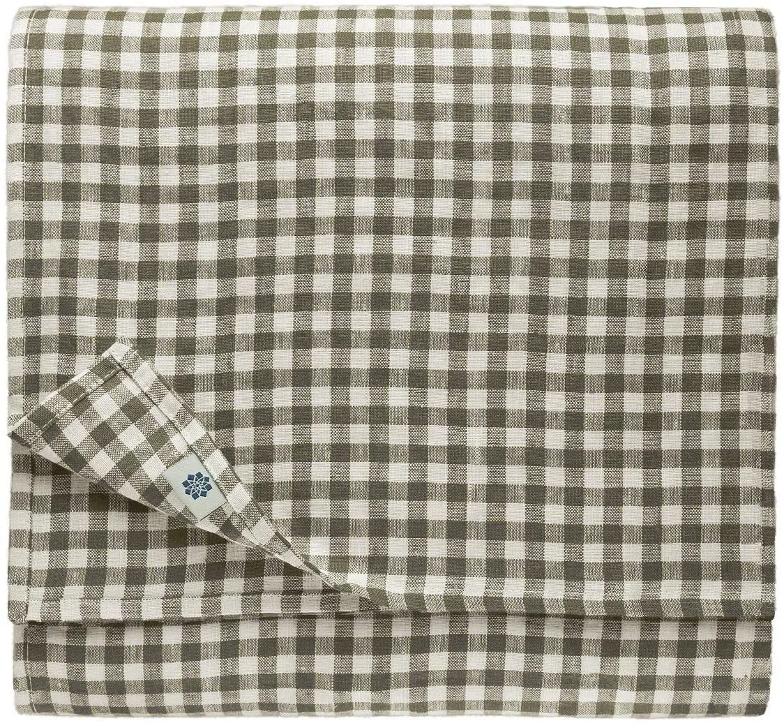 Скатертина Linen & Cotton Estella у клітинку 100% льон 80 x 80 см біло-сіра, фото №1