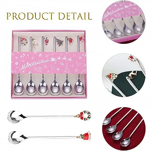 Ложки для кофе Рождественские, Набор 6 шт, Ложки для десерта, Ложки для смешивания, Чайные ложки, с Рождественским кулоном, Елка, Шляпа лося, Колокольчики для чая, Упаковка в подарочной коробке Серебряный synthetic.ua - Фото 1