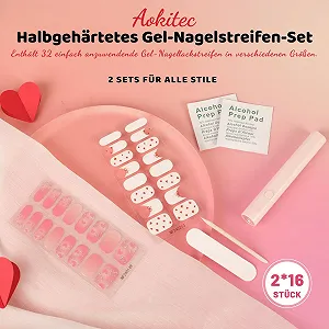 Плівка для нігтів Aokitec UV Hardening з UV-лампою 32 шт. Heart Pattern UV Gel Strips synthetic.ua - Фото 1