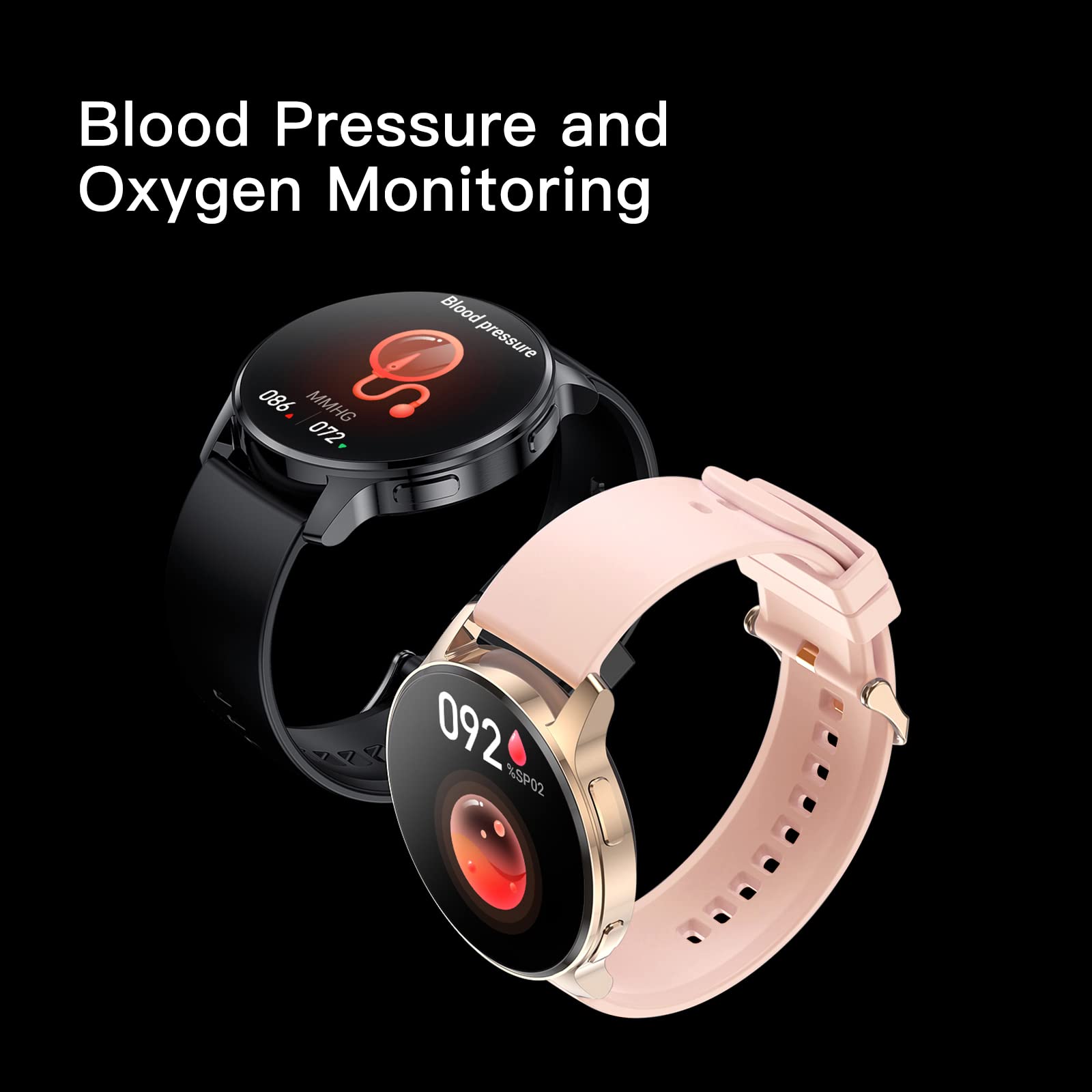 Смарт-годинник жіночий Круглий Rose Gold, роздільна здатність 360 x 360, IP67, монітор серцевого ритму SpO2, вимірювання артеріального тиску, 20 спортивних режимів, фото №4