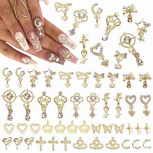 Набір намистин та каменів для нігтів, 100 шт, золото - Фото 1