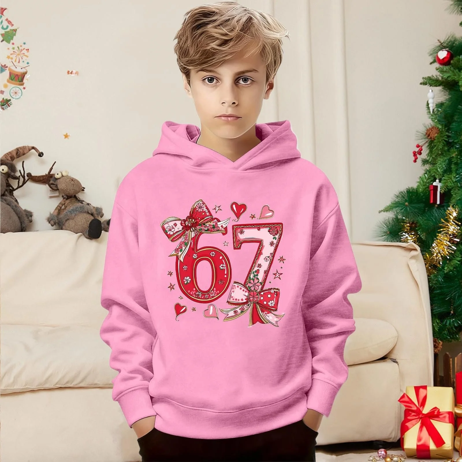 Худи для мальчиков Bequem, свитшот, худи для мальчиков, детская модная повседневная худи, зимняя теплая милая принт с цифрой 67, дышащий пуловер, свитшот на флисе с длинными рукавами, куртка, фото №4