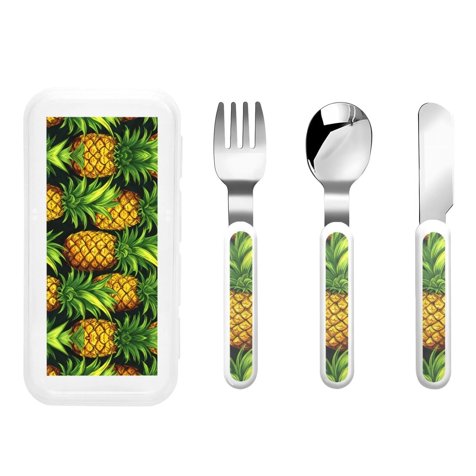 Дитячий набір столових приборів Viel Ananas з принтом, три предмети, багаторазовий, фото №1 Дитячий набір столових приборів Viel Ananas з принтом, три предмети, багаторазовий, фото №1