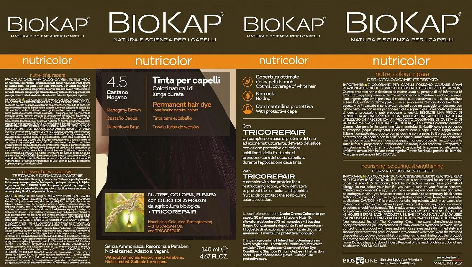 Фарба для волосся BIOKAP Nutricolor 4.5 Mahogania без аміаку, робить волосся м'яким і блискучим, з натуральними кольорами, 140 мл, фото №3