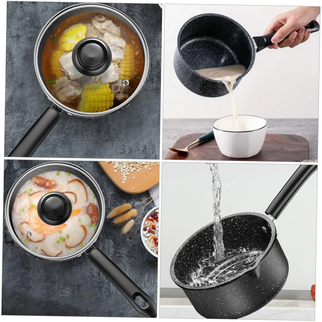 Ківш для молока індукційний антипригарний з покриттям із медичного каменю глибокий з ручкою для підвішування, фото №2