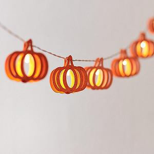 Гирлянда Lights4fun Тыква, 10 LED, деревянная, на батарейках, осеннее украшение для дома, с таймером, оранжевый - Фото 1