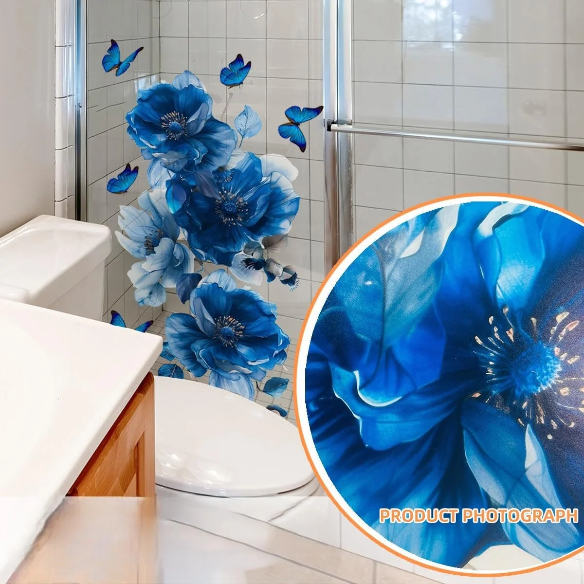 Наклейка на стіну Blue Floral Butterfly Romantic Flower Botanical Vinyl Блакитна, фото №3 Наклейка на стіну Blue Floral Butterfly Romantic Flower Botanical Vinyl Блакитна, фото №3