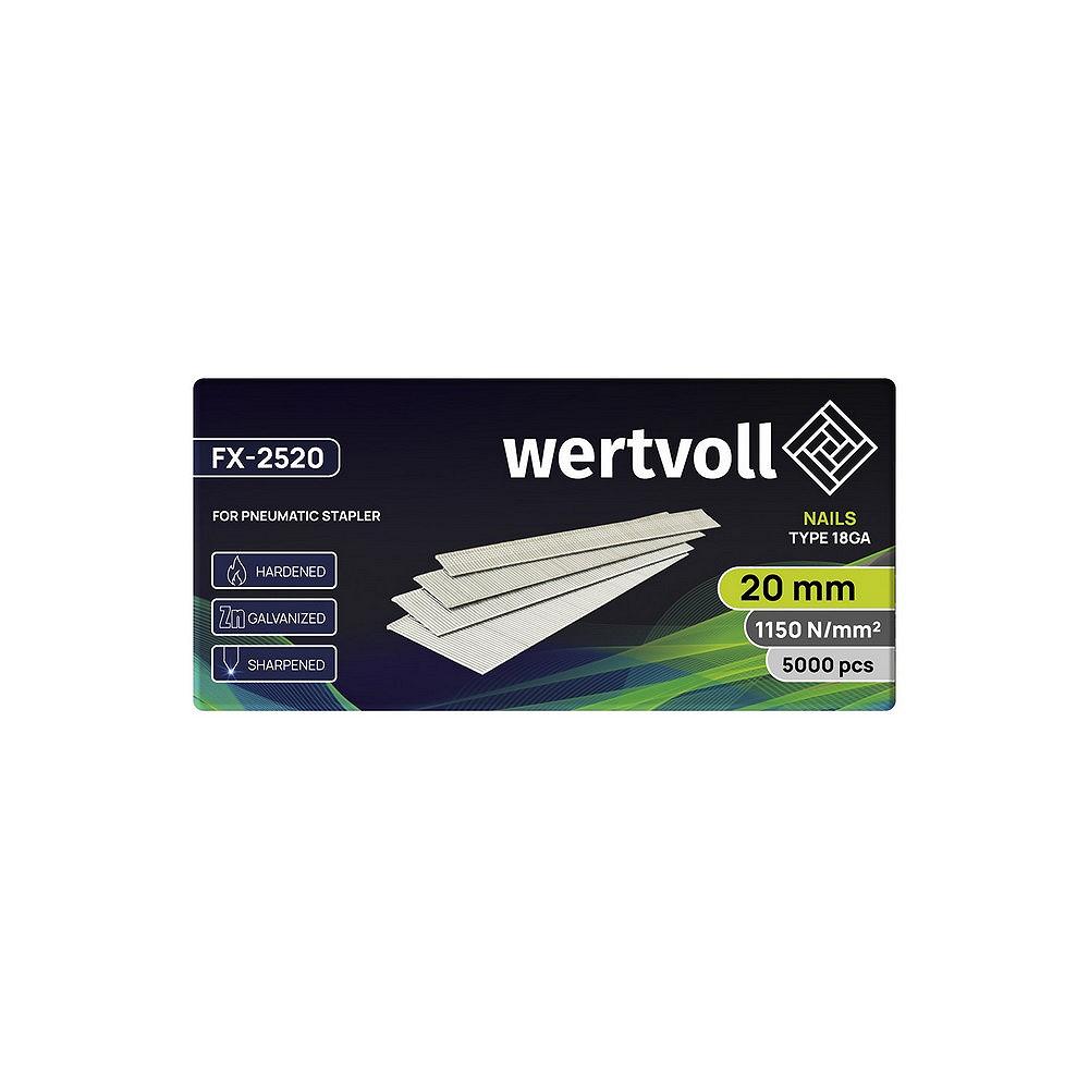Цвях загартований для пневмостеплера WERTVOLL тип 18GA 20 мм/1.0х1.25 мм 5000 шт FX-2520, фото №2 Цвях загартований для пневмостеплера WERTVOLL тип 18GA 20 мм/1.0х1.25 мм 5000 шт FX-2520, фото №2