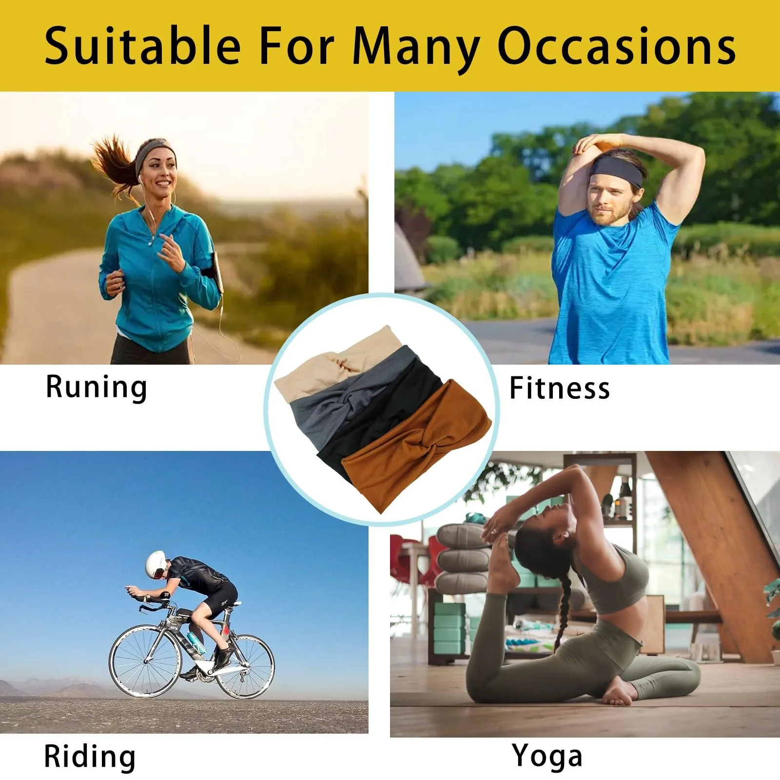 Пов'язка на голову Широка еластична для йоги та спорту Вінтажний стиль, фото №7