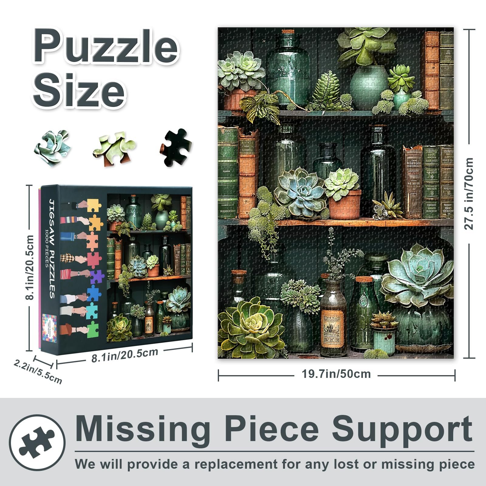 Пазл Botanical Shelf 1000 елементів Сукуленти та антикварні книги 50 x 70 см, фото №3