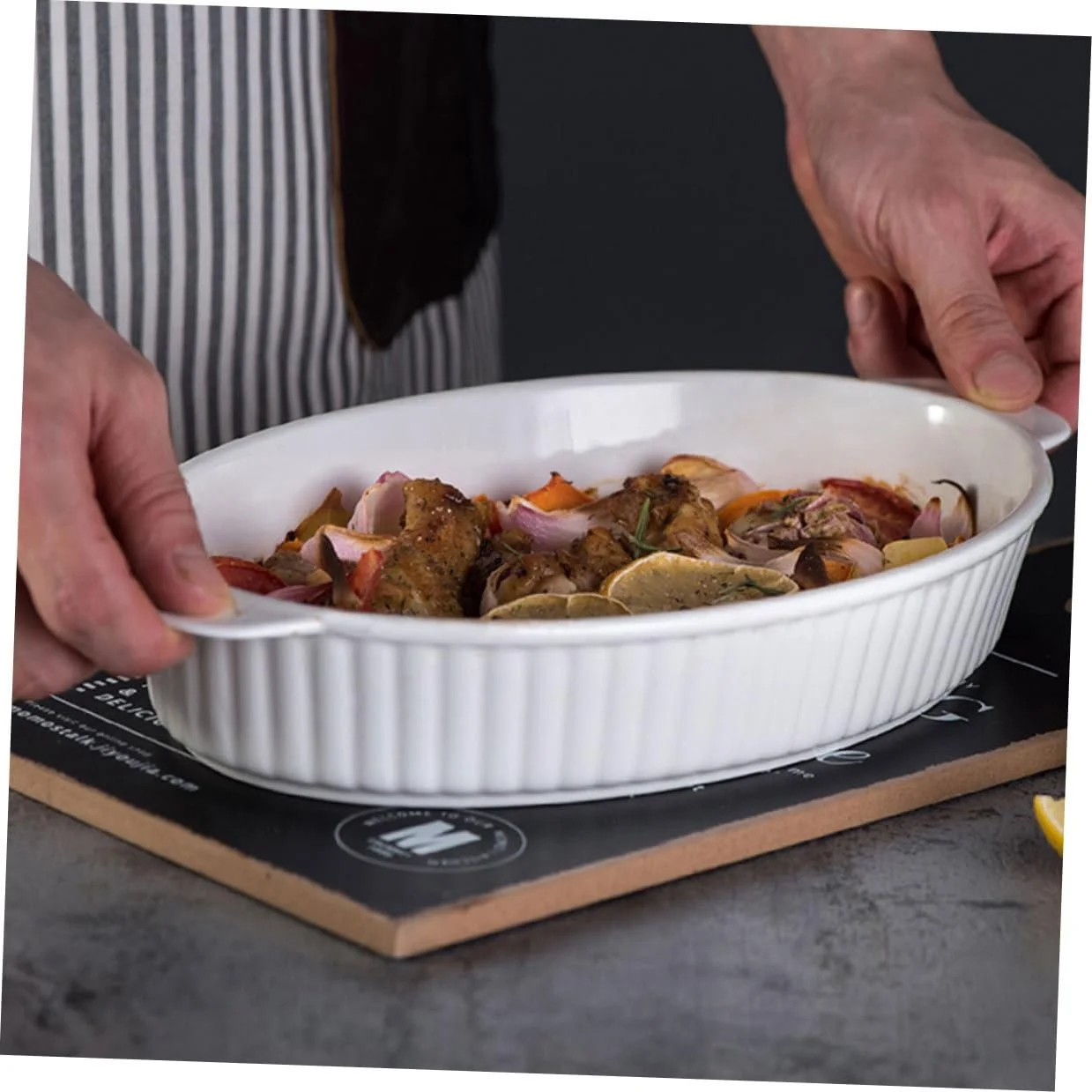 Овальная керамическая форма для запекания Термостойкая С двойными ручками Равномерный нагрев, фото №7