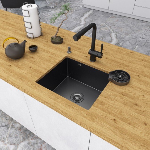 Чорна мийка для кухні с декором нержавіюча під стільницю Nett NВS-5045, фото №1