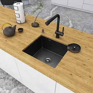 Чорна мийка для кухні с декором нержавіюча під стільницю Nett NВS-5045 - Фото 1