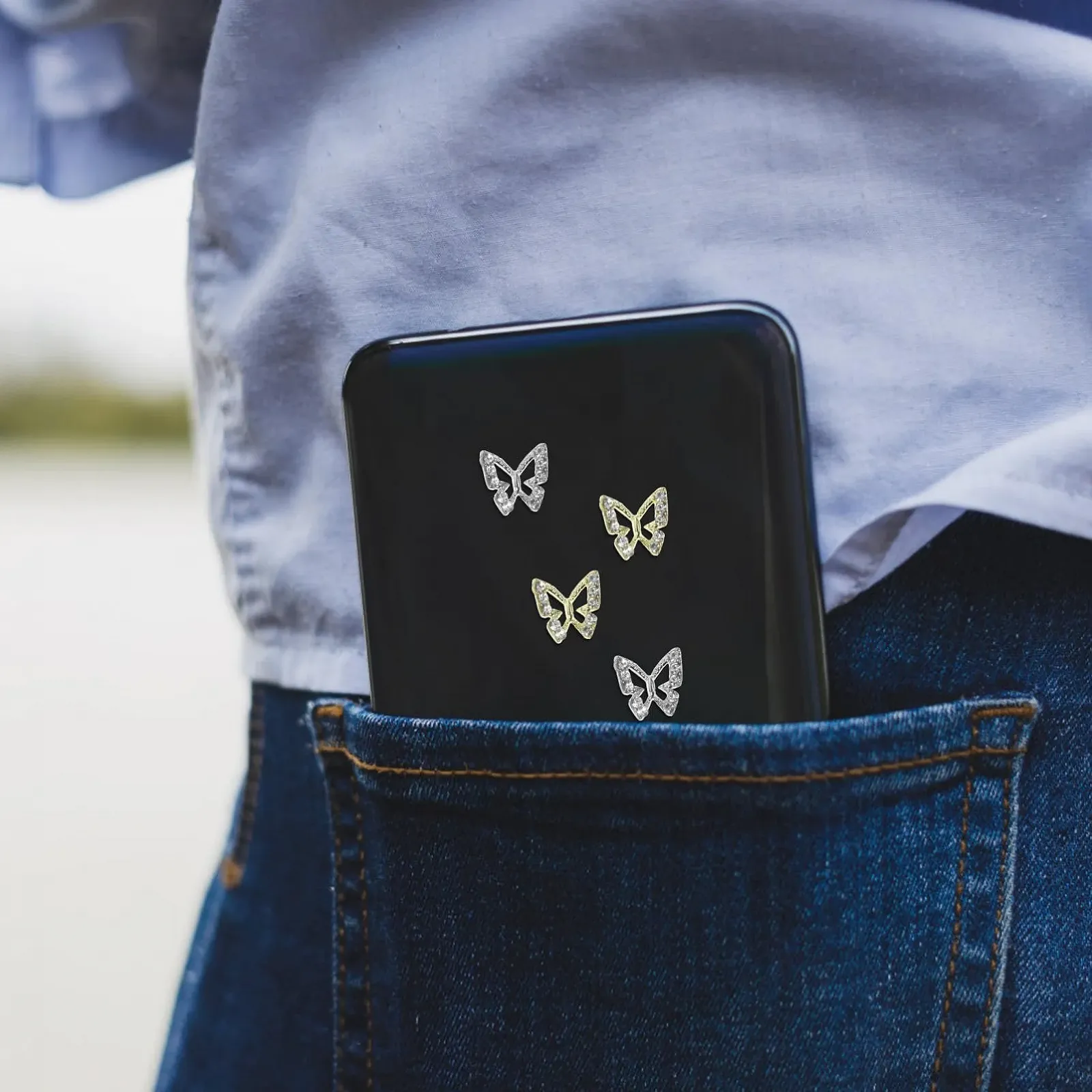 Підвіски у вигляді метеликів POPETPOP 3D, 40 шт., металевий сплав, стрази, блискучі прикраси для манікюру для щоденного використання на весіллях та вечірках, фото №2