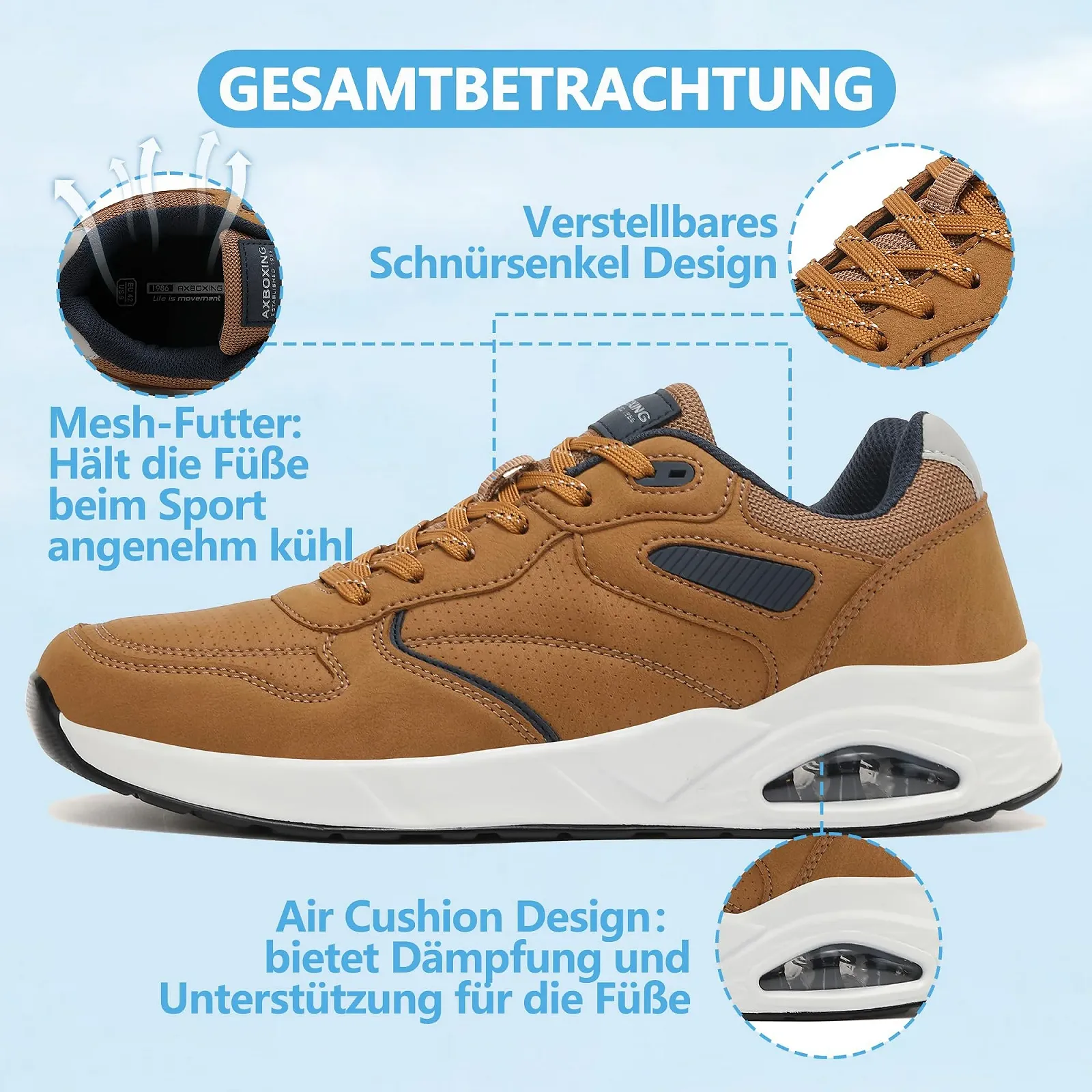 Кросівки AX BOXING Спортивне взуття Air Cushion Нековзке повсякденне взуття Легкі модні EU, фото №3