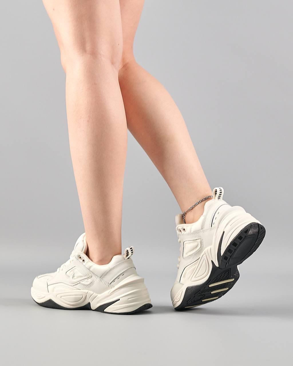 Женские кроссовки Nike M2K Tekno бежевые кожаные кросы найк текно демисезонная обувь из натуральной кожи, фото №5