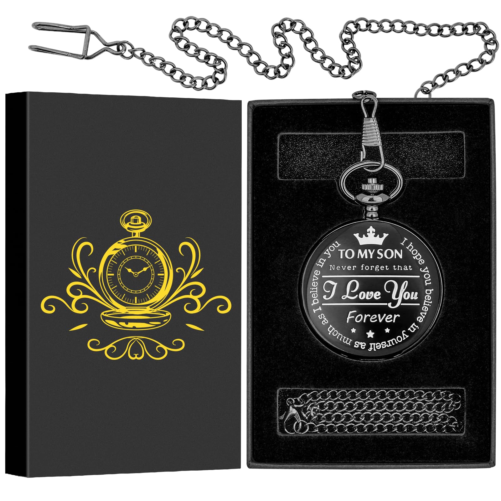 Гравированный карманные часы Keller & Weber Моему сыну Я тебя люблю с цепочкой, фото №3 Гравированный карманные часы Keller & Weber Моему сыну Я тебя люблю с цепочкой, фото №3