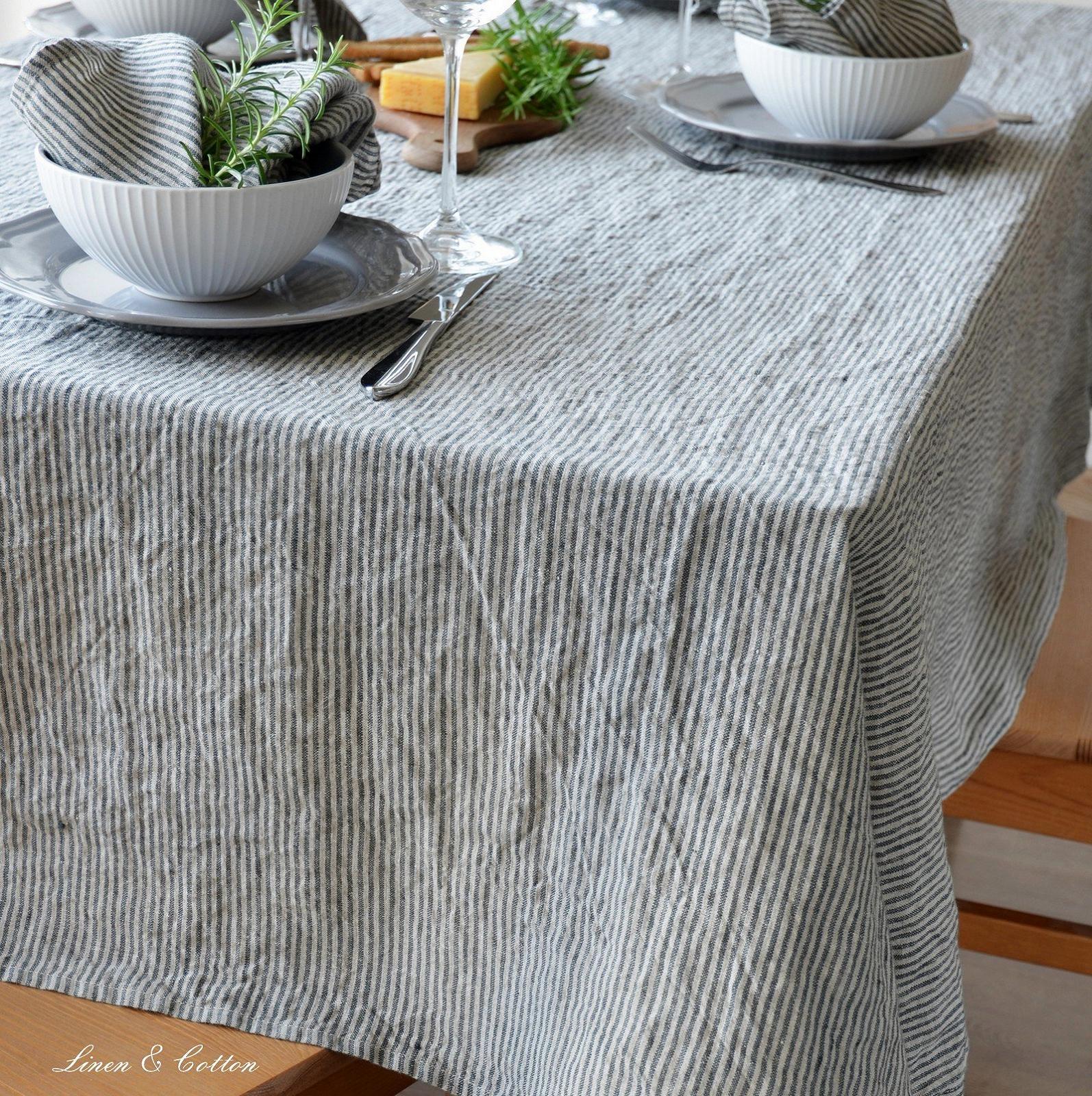 Скатертина Linen & Cotton Bjorn 100% льон Black/Beige/Natural 153 x 300 см, фото №3