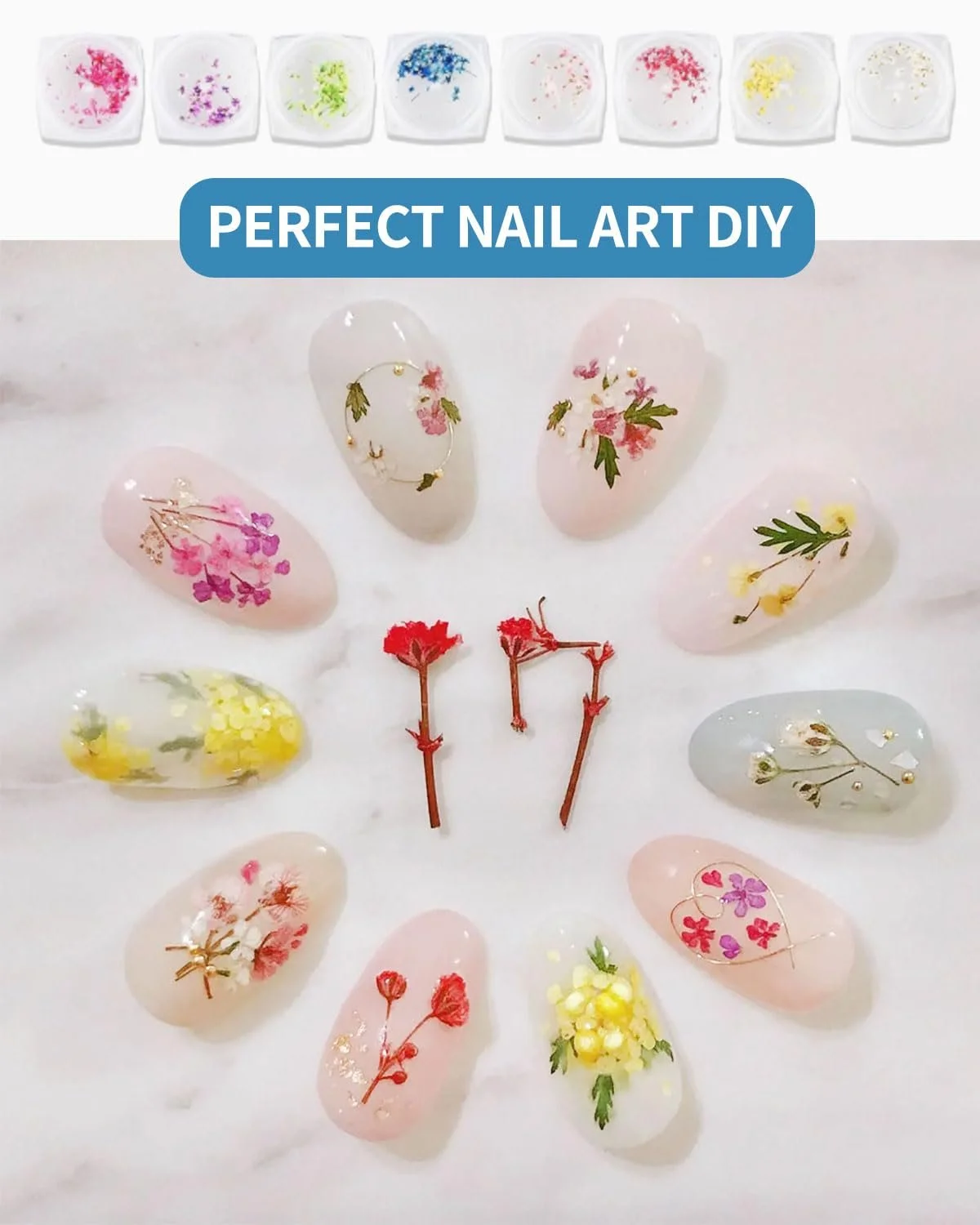 Набор сухоцветов для ногтей для декора и DIY 8 цветов, 8 коробок, фото №6