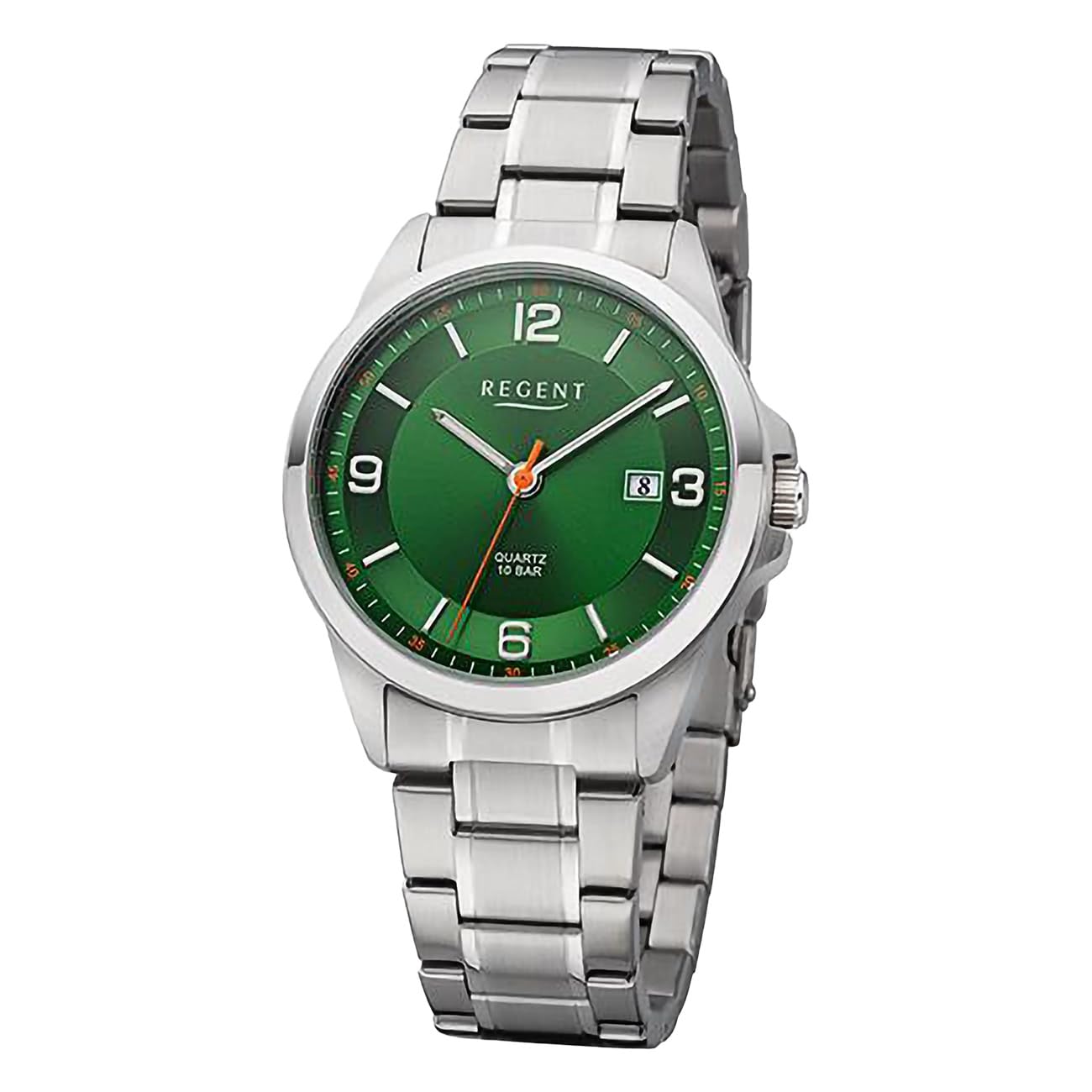 Годинник REGENT чоловічий з браслетом з нержавіючої сталі 39 мм кварцовий 10 Бар арабські цифри дата, фото №1