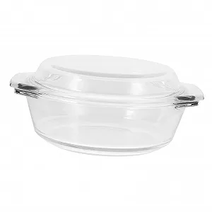 Форма для запекания Стеклянная термостойкая с крышкой Круглая Прозрачная - Фото 1
