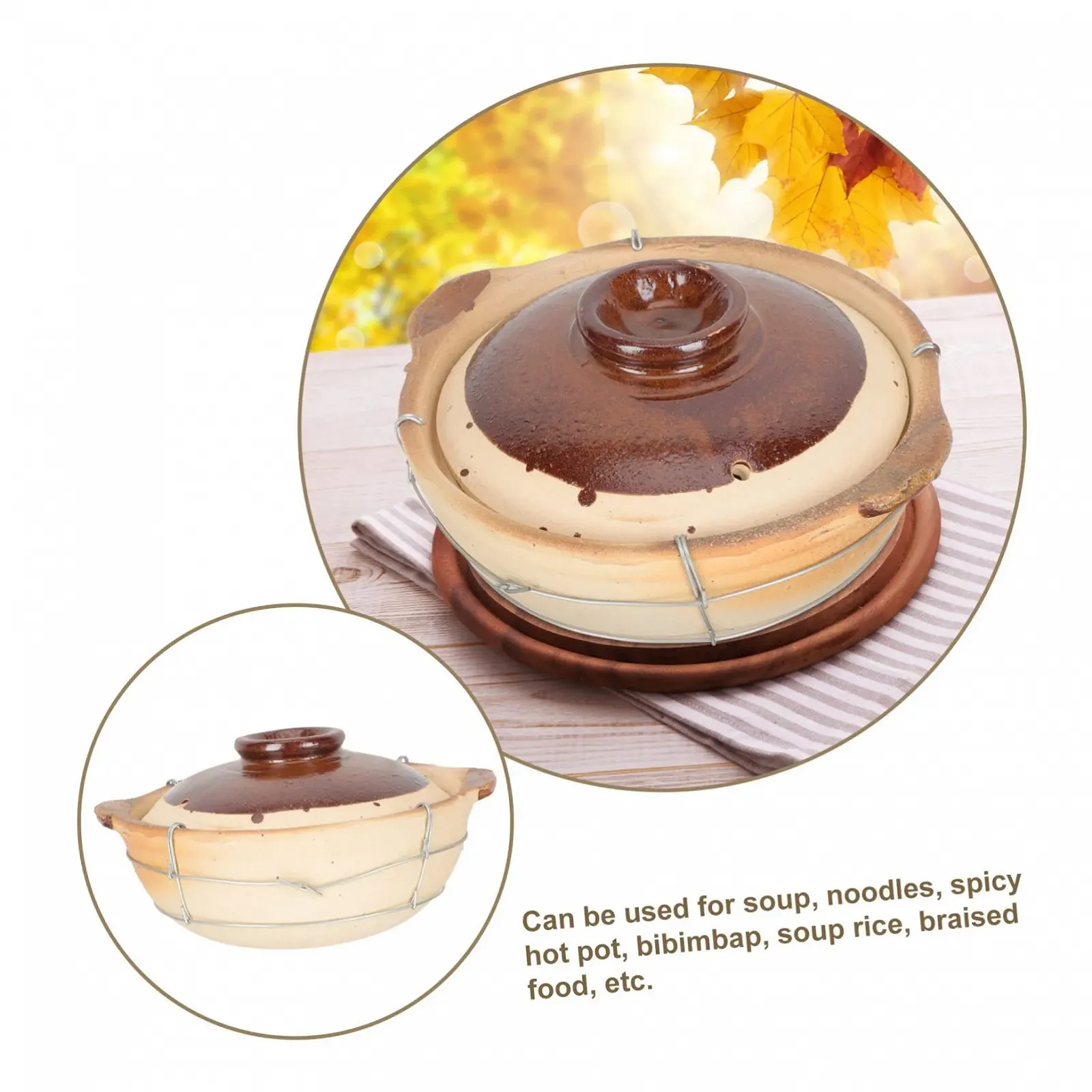 Горшок для тушения Happyyami керамический термостойкий с ручкой, фото №5