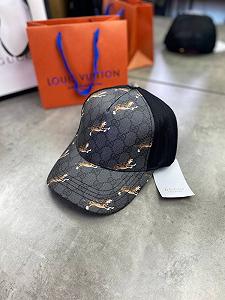 Серая кепка Gucci с сеткой принт тигры gu448 - Фото 1