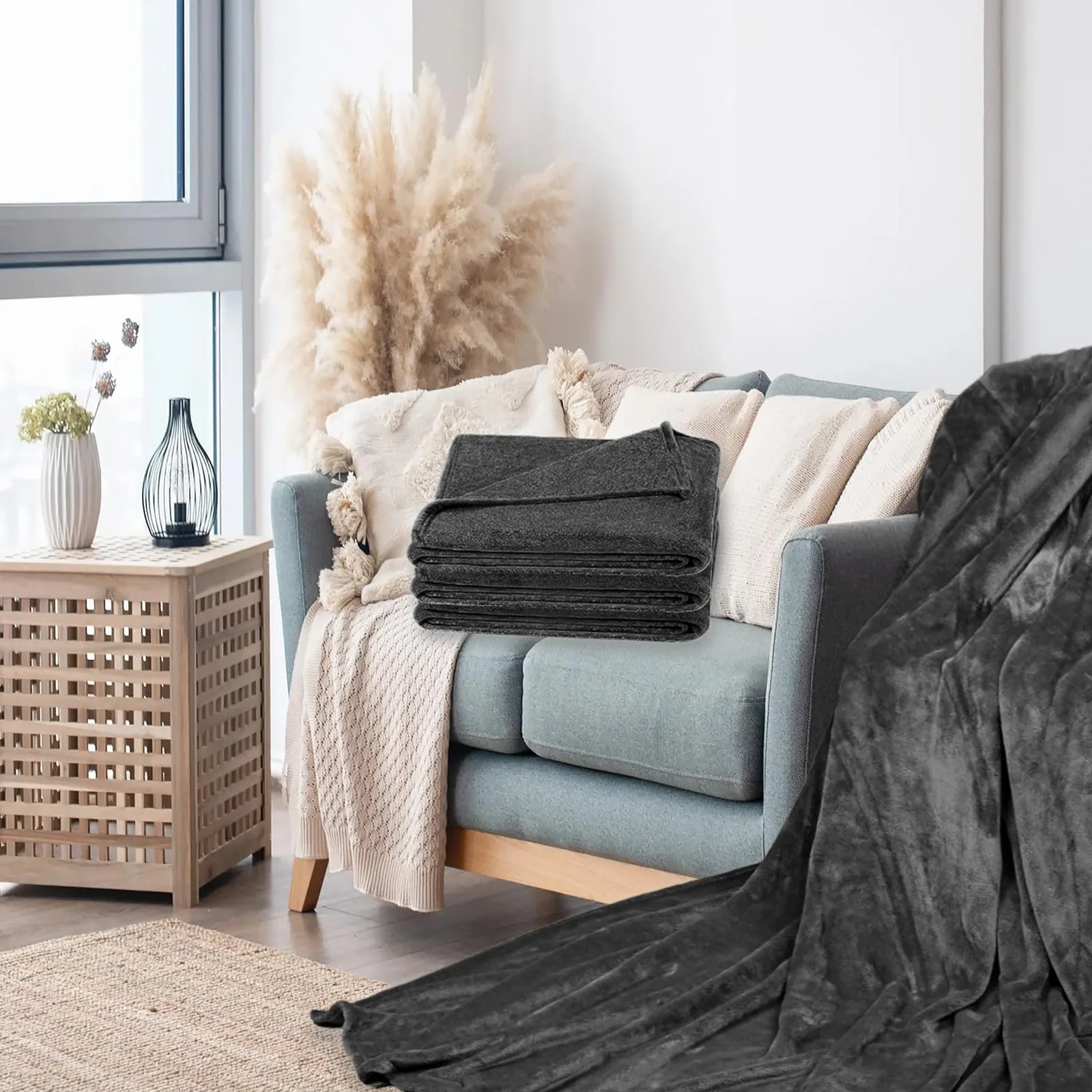 Покривало Hengsong Пухнасте М'яке Плюшеве 220 x 240 см Сірий, фото №1