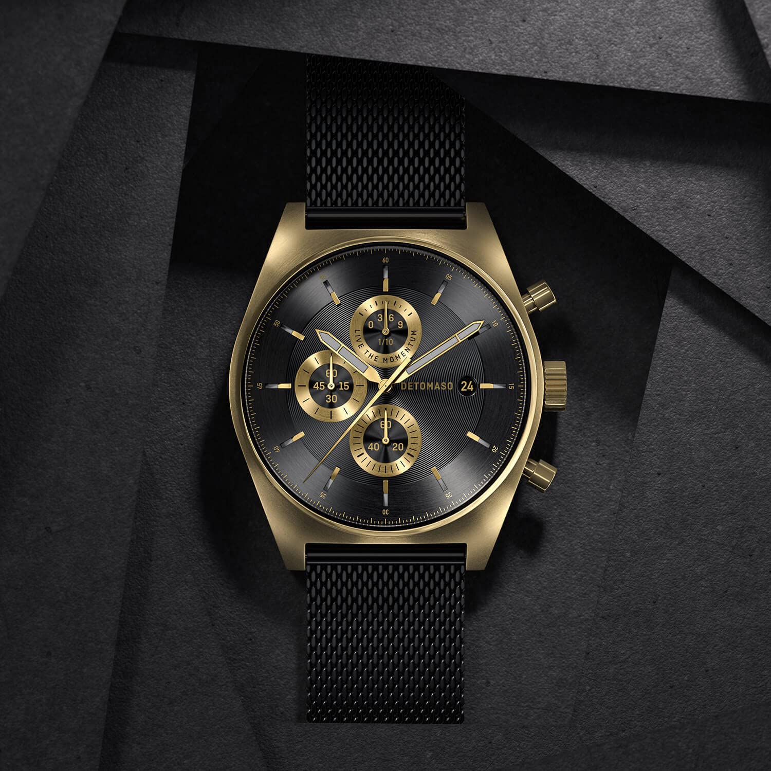 Годинник DeTomaso D10 Chronograph Nobile Oro Чоловічий Аналоговий Кварцовий Mesh Milanese Чорний, золотий, фото №2