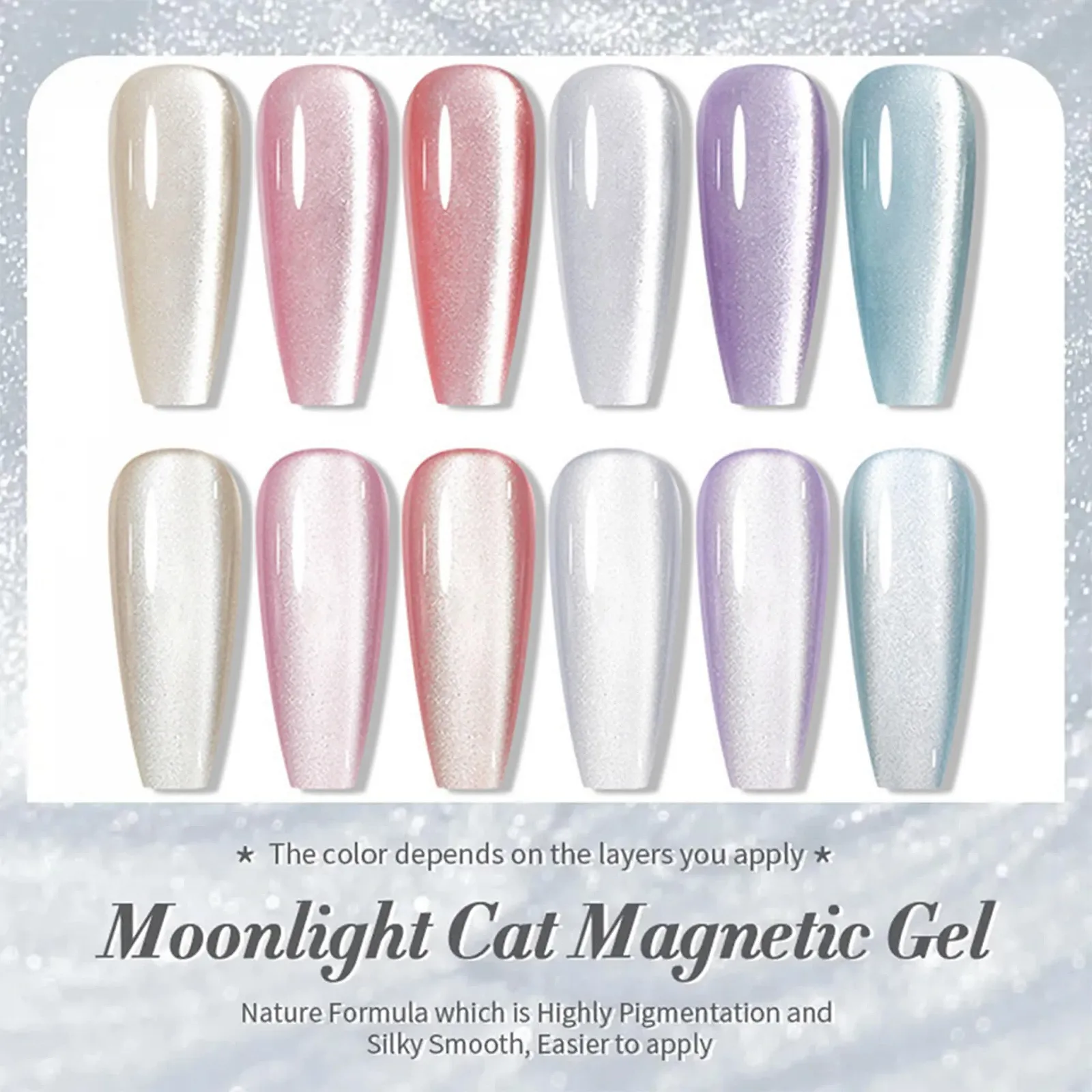 Гель-лак Набор желе стекло кристалл 6 цветов - Водный яркий шеллак, Кошачий глаз УФ-гель лак, Блестящий мерцающий гель Auroras Cat Magnetic Eye для маникюра и дизайна ногтей дома с магнитом, фото №3