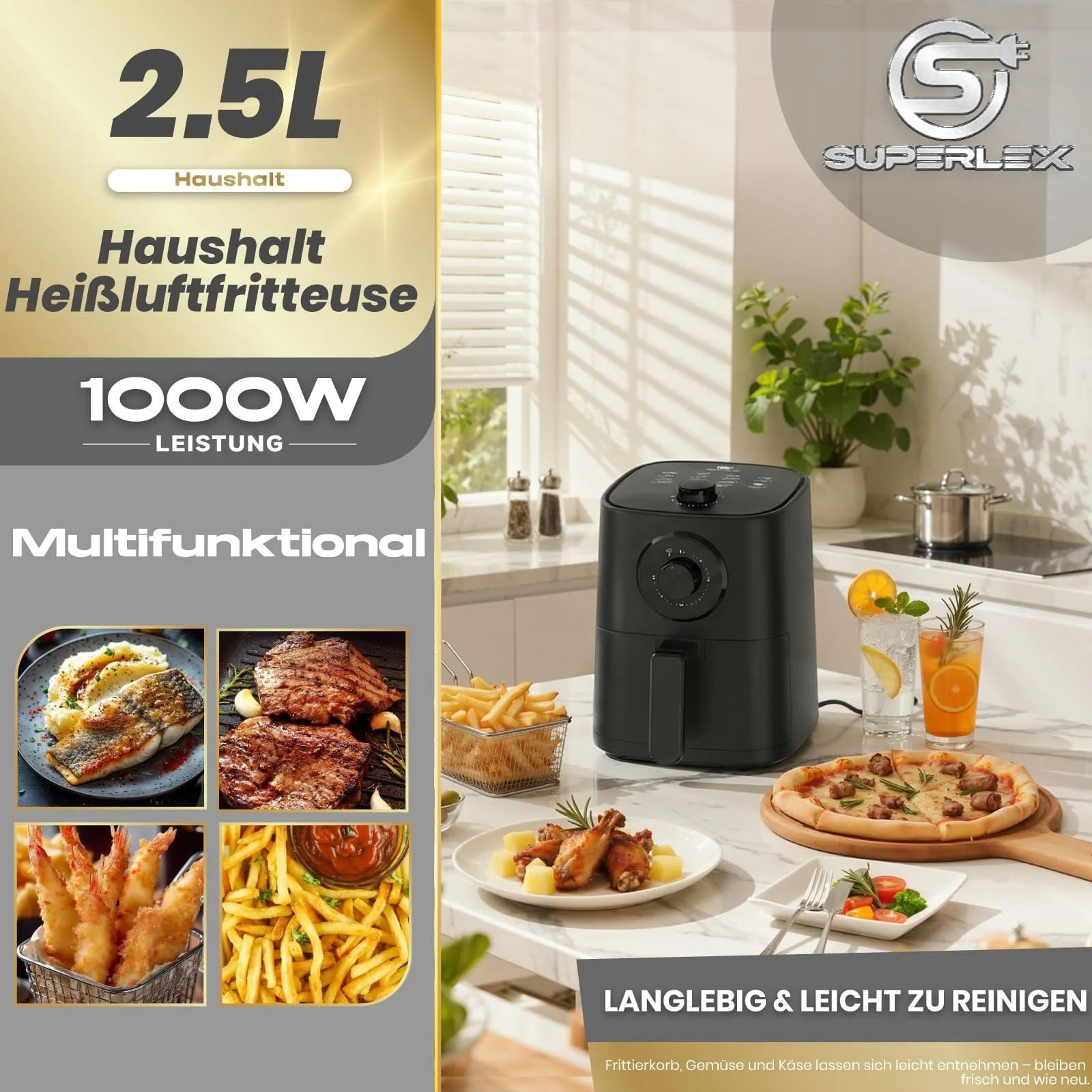 Мультипіч Mini Airfryer 2.5 л 1000 Вт ручний таймер Чорна, фото №2 Мультипіч Mini Airfryer 2.5 л 1000 Вт ручний таймер Чорна, фото №2