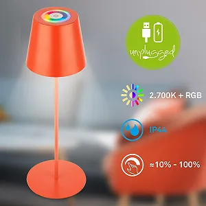 Настольная лампа BRILONER 3 in 1 RGBW LED IP44 Сенсорная Аккумуляторная 36 x 12 см Orange synthetic.ua - Фото 1