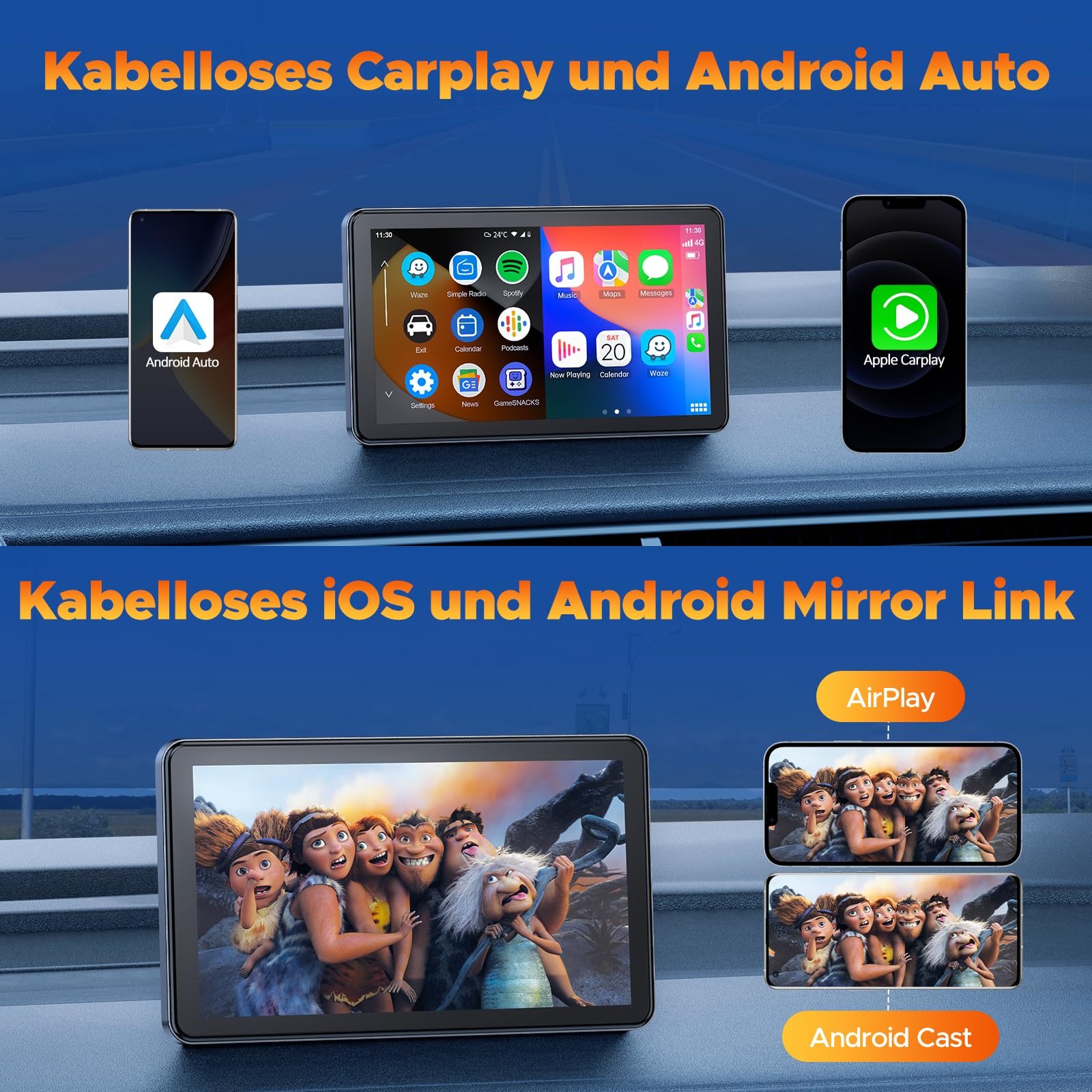 Дисплей Volam Wireless Carplay Android Car 7 дюймов сенсорный экран, Mirror Link, навигация, музыка, Siri, G00gle Voice Assistant, Bluetooth 5.0, AUX, FM, фото №3