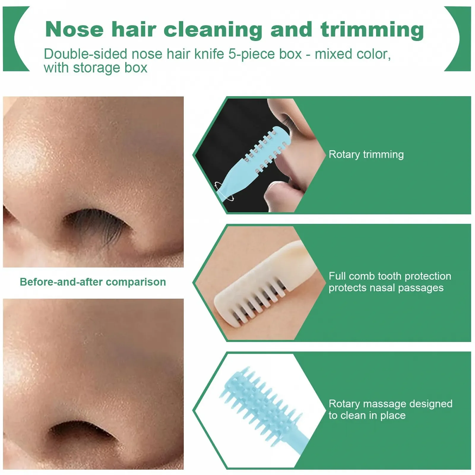 Тример для носового волосся Комплект з 5-ти Двосторонній 360° Обертальний, фото №3