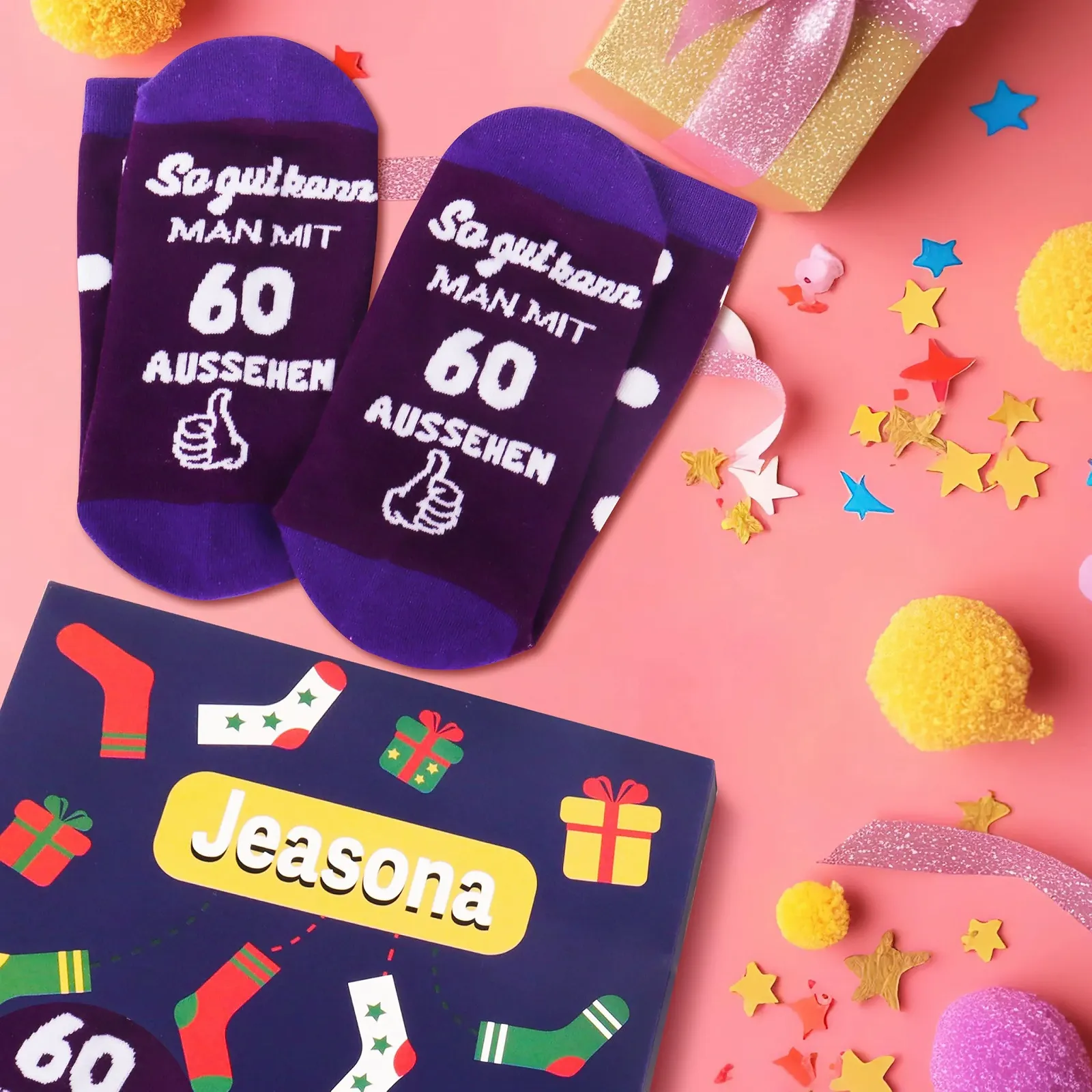 Носки Jeasona Праздничные для женщин Хлопок Сердце и Горошек, фото №2