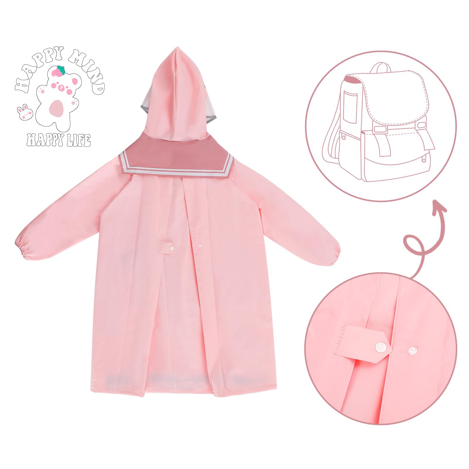 Детский дождевой плащ-пончо KAKU NANU с рукавами 2-10 лет, детский дождевик с местом для школьной сумки, легкая дождевая куртка с капюшоном и карманами, подарки для мальчиков и девочек, фото №4 Детский дождевой плащ-пончо KAKU NANU с рукавами 2-10 лет, детский дождевик с местом для школьной сумки, легкая дождевая куртка с капюшоном и карманами, подарки для мальчиков и девочек, фото №4