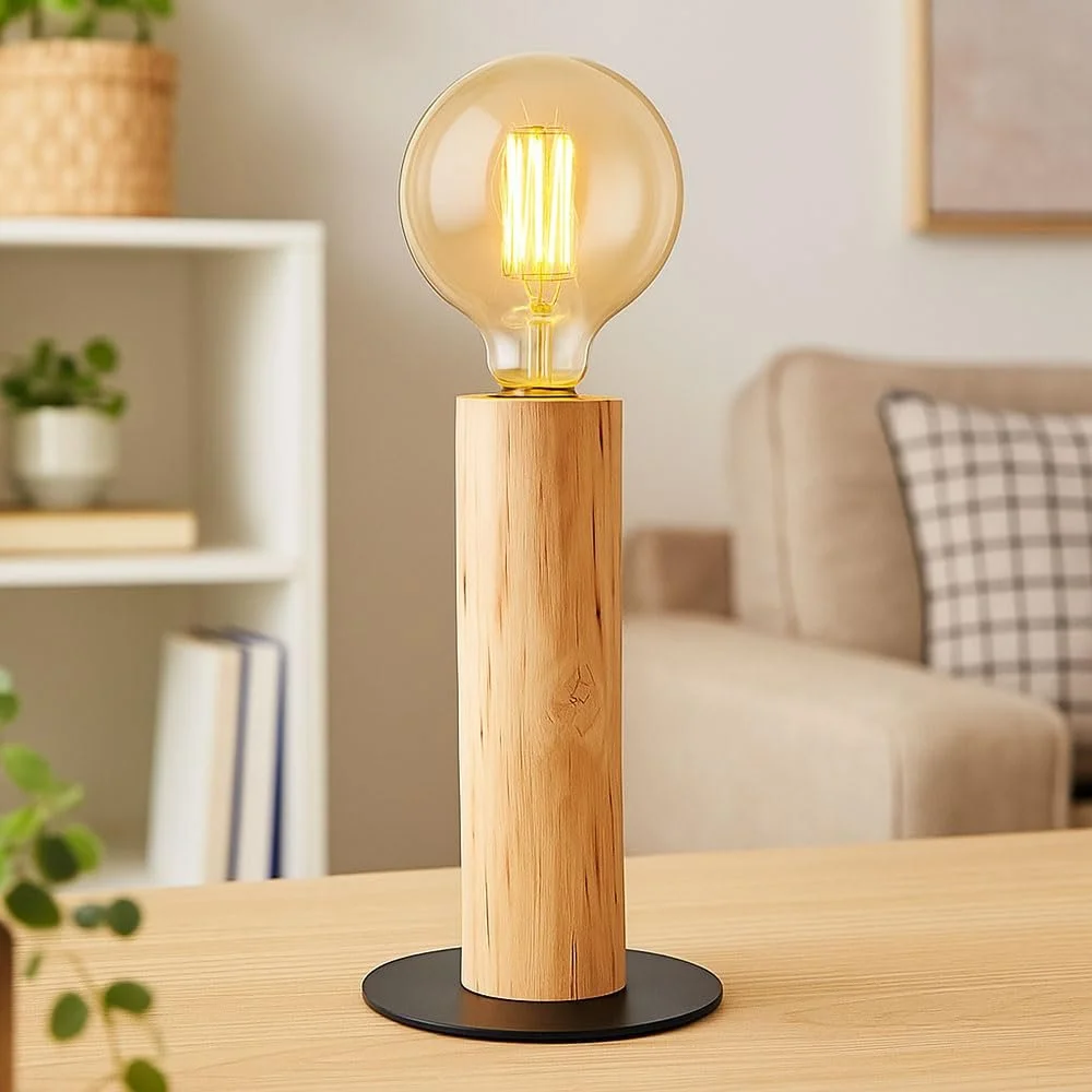 Настільна лампа Метал Дерево з вимикачем 30 см Чорний, фото №2