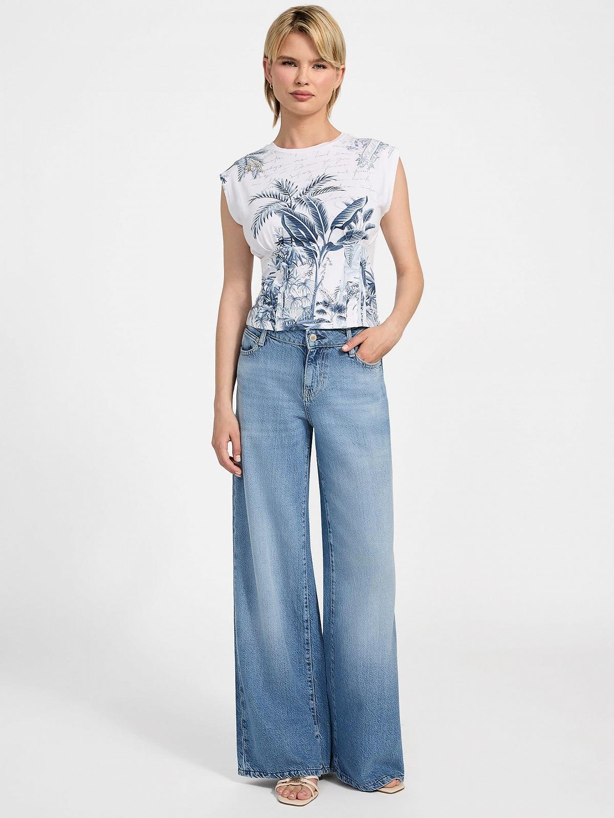 Жіноча футболка Guess - Palms Corset Tee (Tobacco Palms) - Біла - S, фото №2