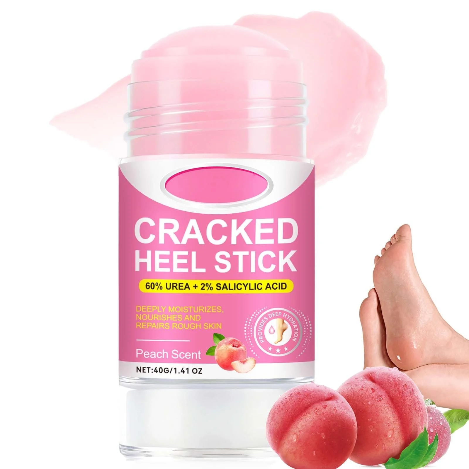 Крем для ног Urea Cream 60% для удаления мозолей стик 40 г с ароматом персика для сухих пяток, локтей, коленей и рук, фото №1