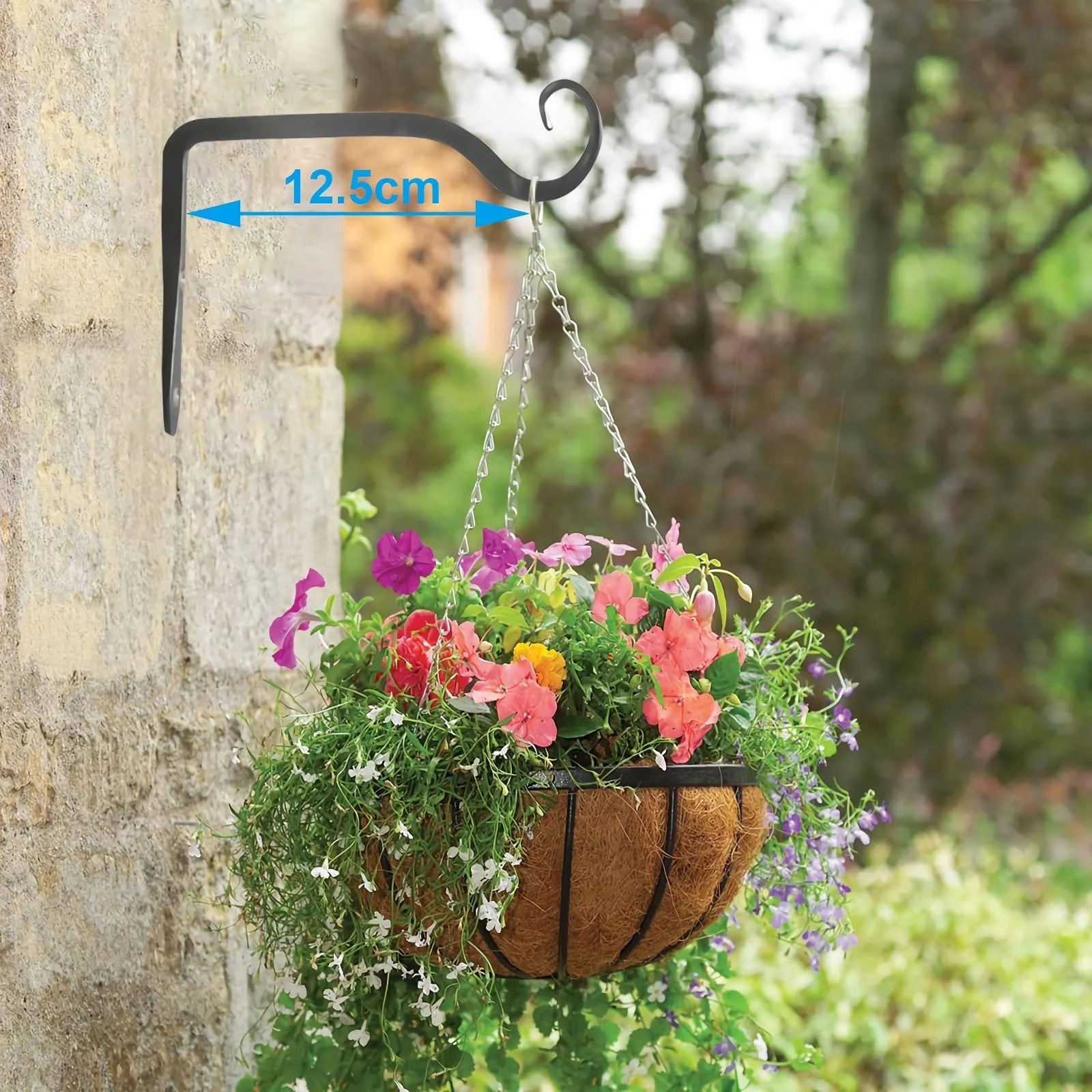 Кронштейн для підвісного кошика Подовжена версія Набір 2 шт. 15 x 10 см Залізний Чорний, фото №2