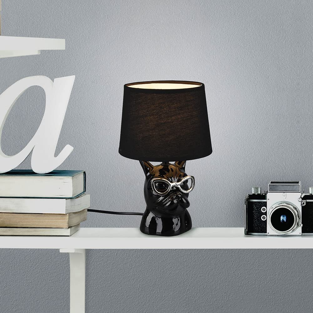 Настільна лампа etc-shop Dog with Glasses керамічна текстильна Хром Чорний, 1x E14, 18 x 29 см, фото №6