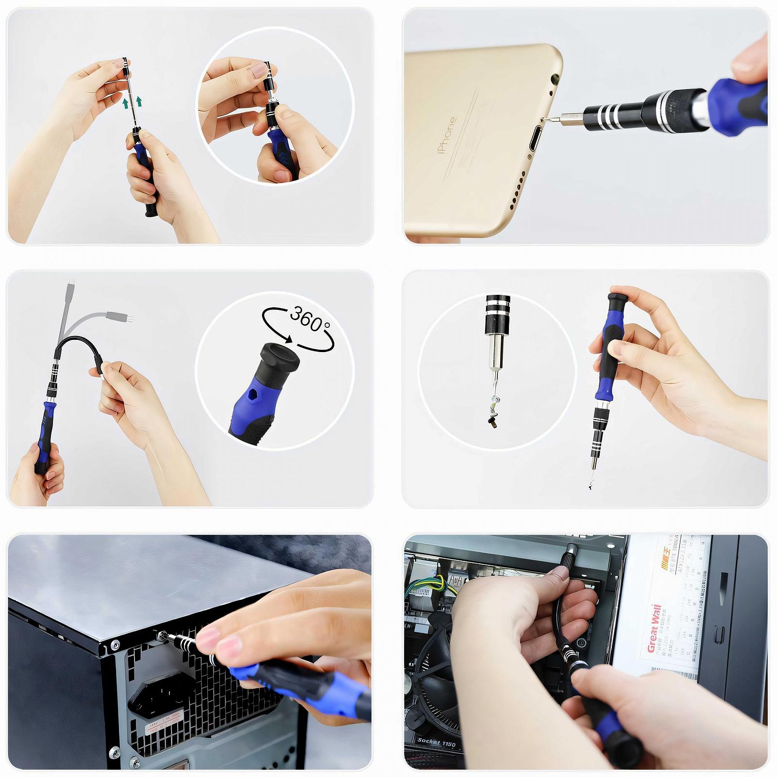 Набір викруток Retoo 75-Piece для ремонту з магнітними наконечниками для ПК годинників ноутбуків окулярів моделей смартфонів планшетів камер ювелірних виробів, фото №7