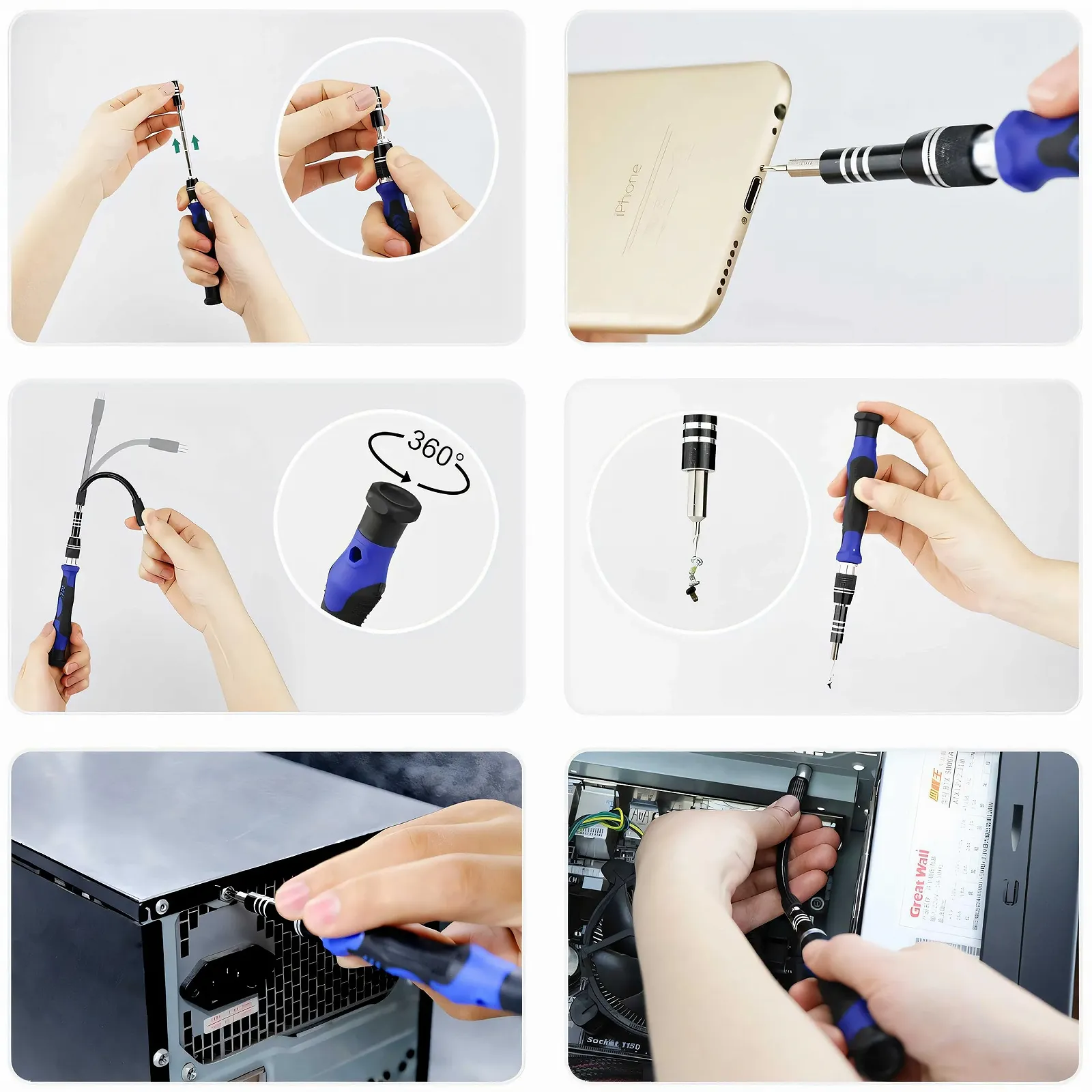 Набор отвёрток Retoo 75-Piece с магнитными наконечниками для ремонта ПК часов ноутбуков очков моделей смартфонов планшетов камер ювелирных изделий, фото №7