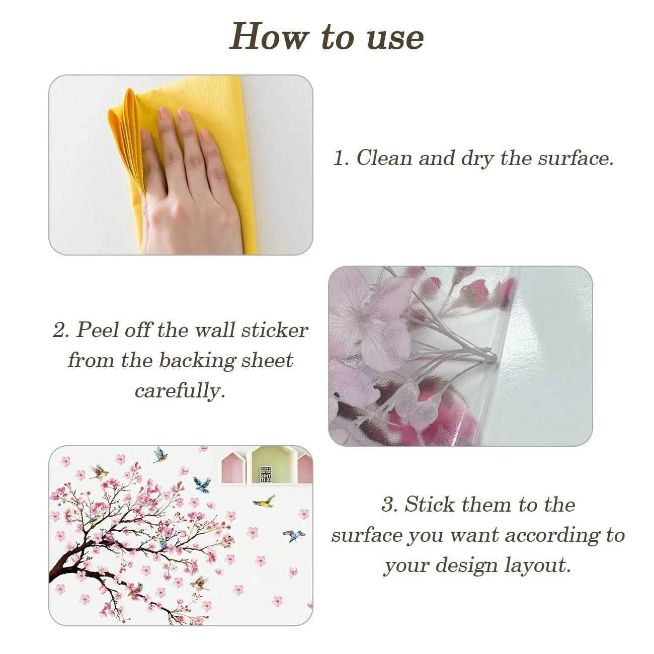 Наклейка на стіну Гілка квітучого персика та птахи Рожева, фото №6 Наклейка на стіну Гілка квітучого персика та птахи Рожева, фото №6