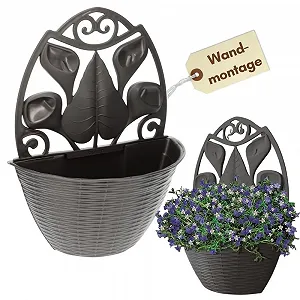 Настінний квітковий горщик GarPet Rattan Look Антрацит Пластиковий під ротанг для вулиці - Фото 1