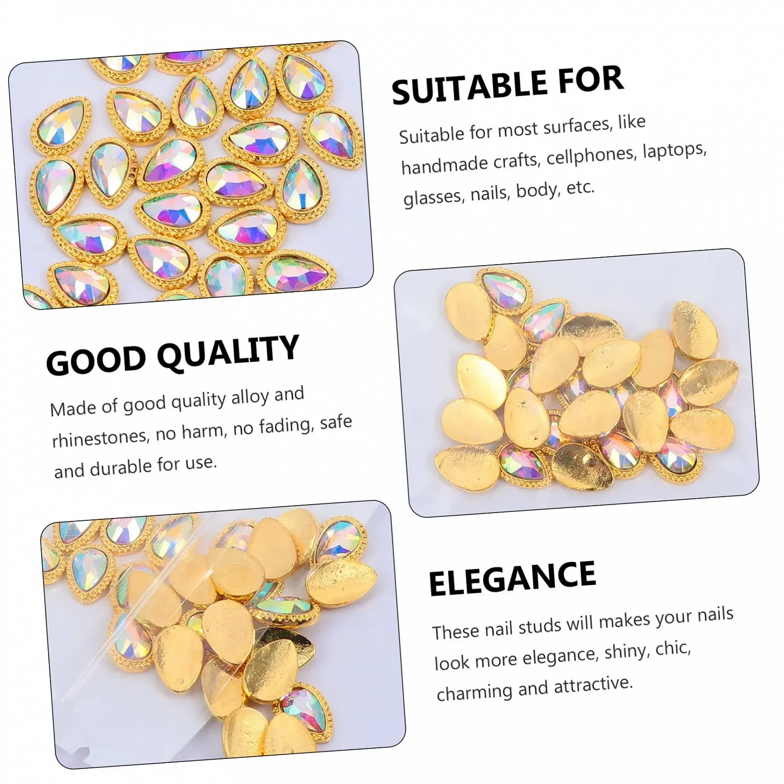 Стрази для нігтів краплеподібні 30 шт., фото №7