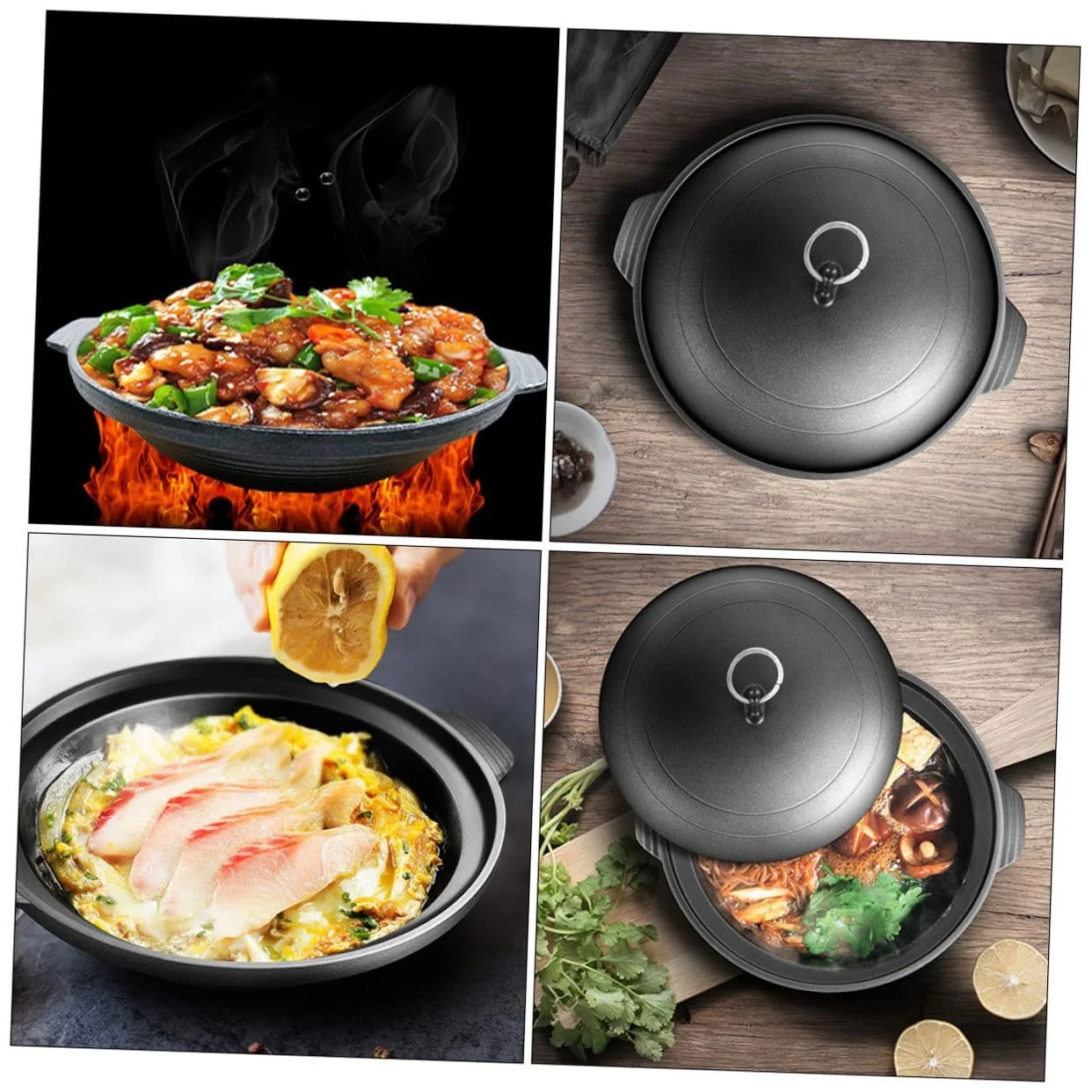 Кастрюля чугунная с антипригарным покрытием эргономичной ручкой для риса и тушения, фото №6