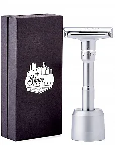 Т-образная бритва SHAVE FACTORY Adjustable Safety Razor 150 г матовая с подставкой - Фото 1
